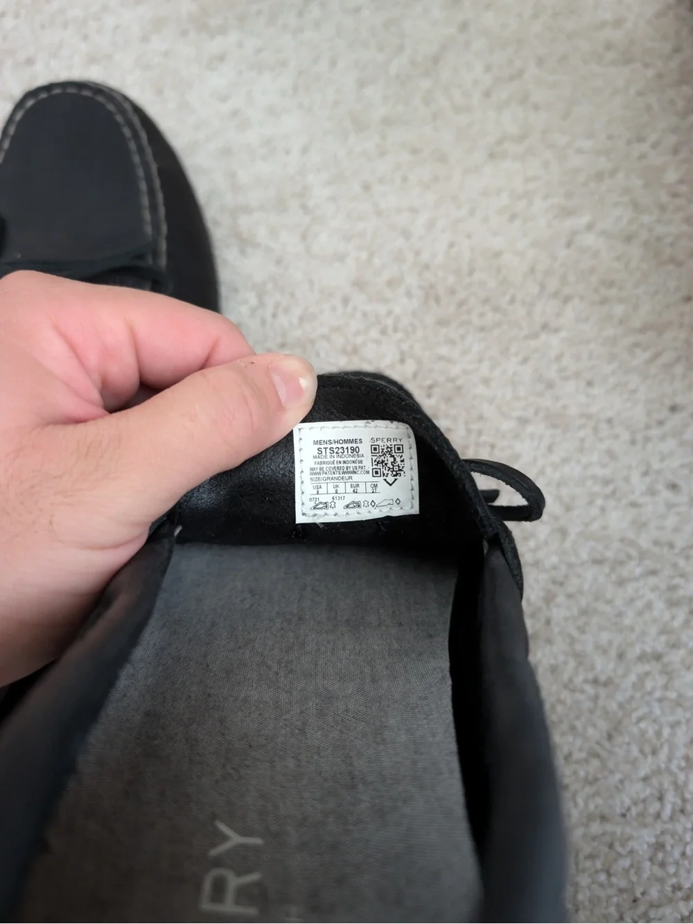 Sperry Black Leather Boat Shoes with Lace Detail